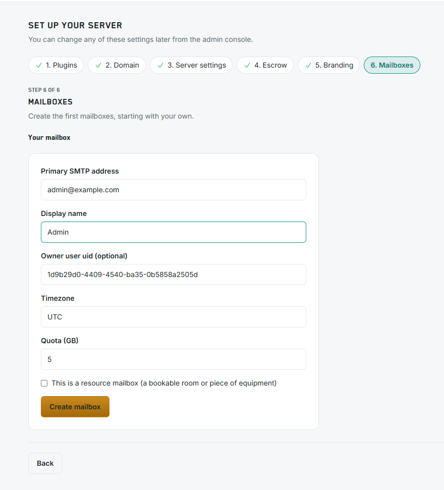 Creating the first mailbox